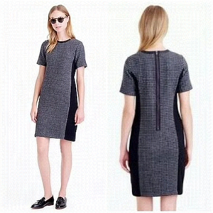 J Crew Wool Leather Houndstooth Sheath Dress Grey Black size 4